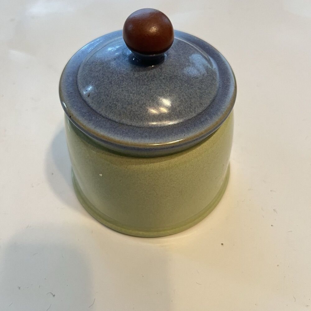 Denby Juice Apple Berry Lidded Sugar Bowl Hard to Find Green Blue Knob